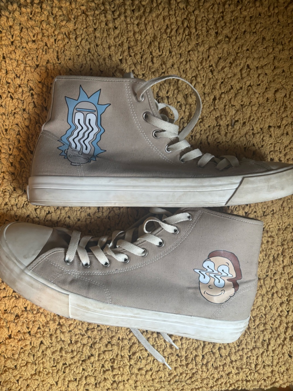 Beige High-Top Canvas Sneakers with Graphic Rick & Morty - Men